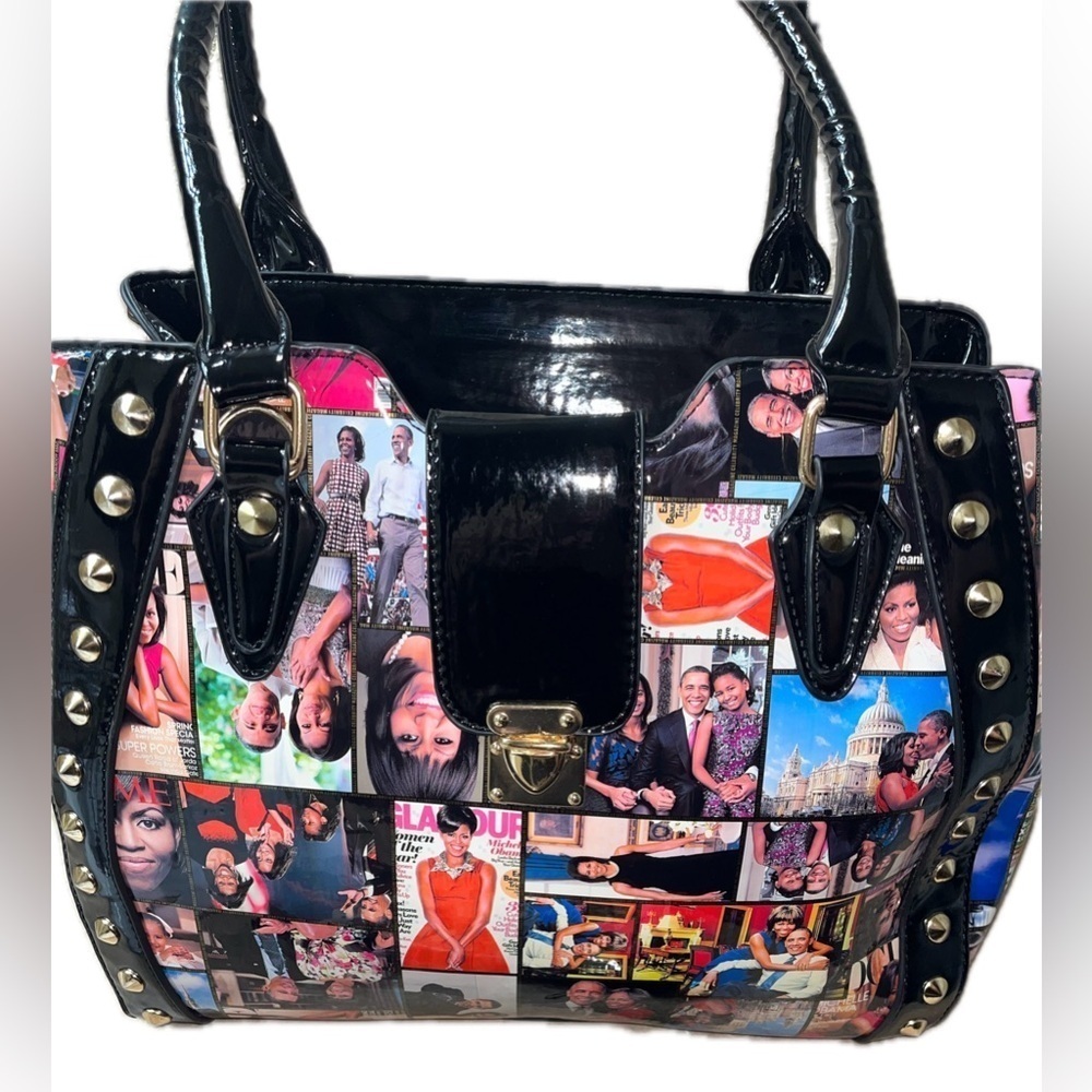 Michelle & Barrack Obama Magazine Studded Patent Leather Tote w/ Matching Wallet - Picture 6 of 10
